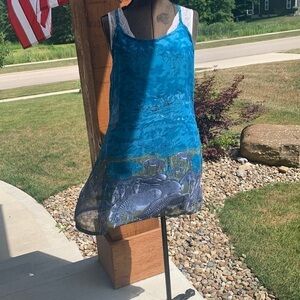 Sacred Threads dress size small/med zebra blues grays sheer flowing summer fun